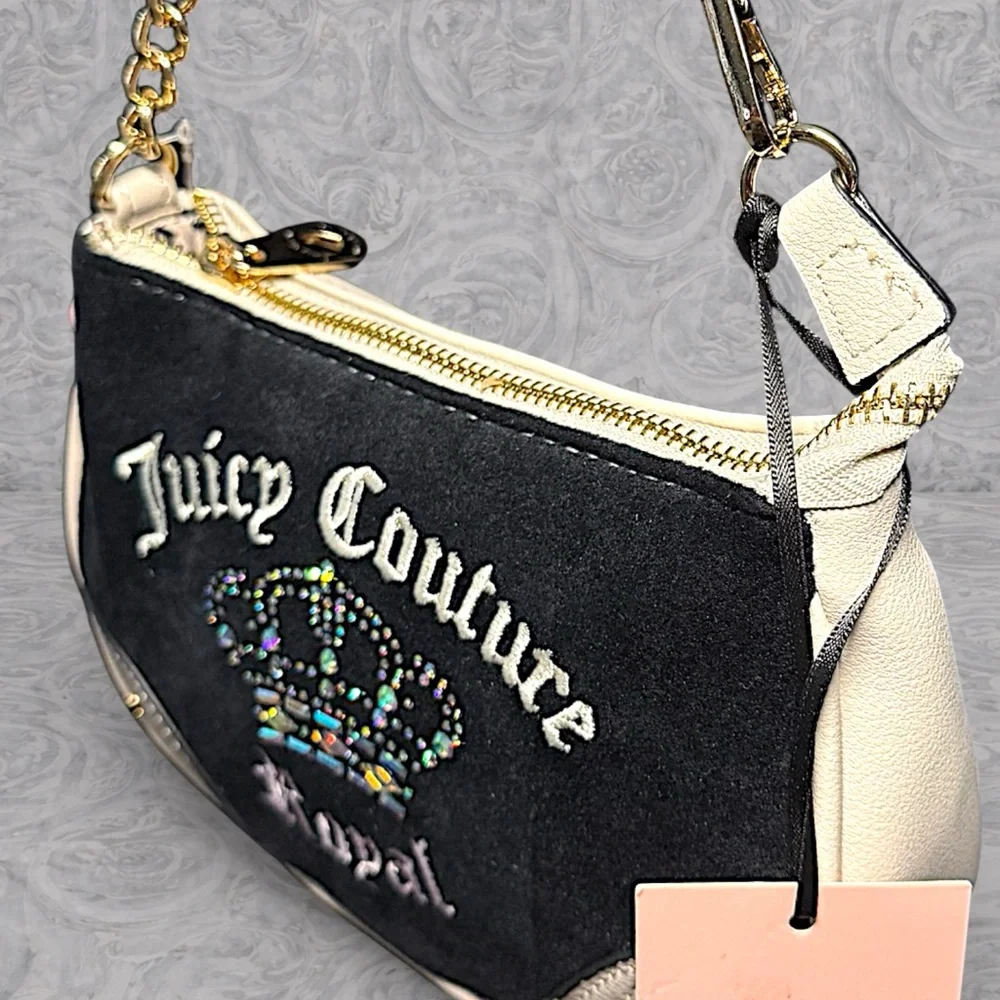 NWT 👑 🤍🖤Juicy Couture Royal Crown Mini Bag | Black Velour Rhinestone Y2K Purse - Picture 4 of 9